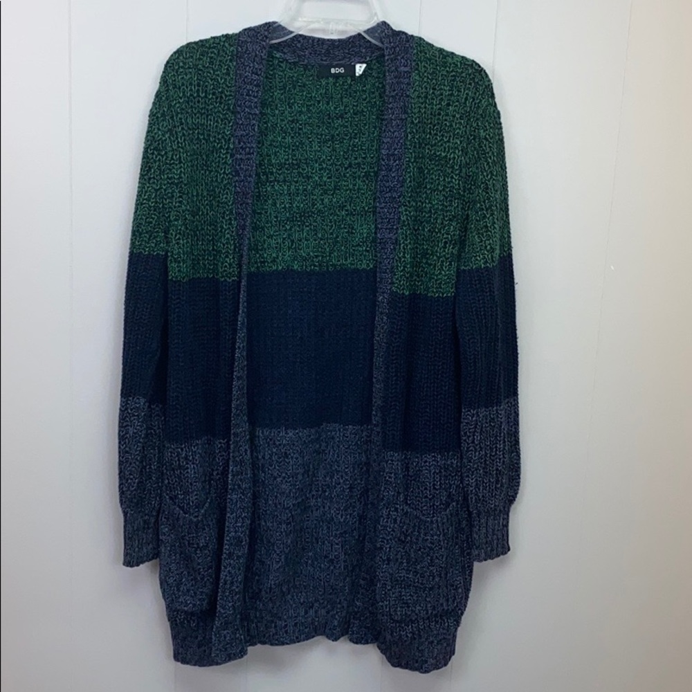 UO BDG blue green knit open long cardigan